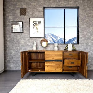 Buffet moderne bois recyclé teck laque noire BARBADE